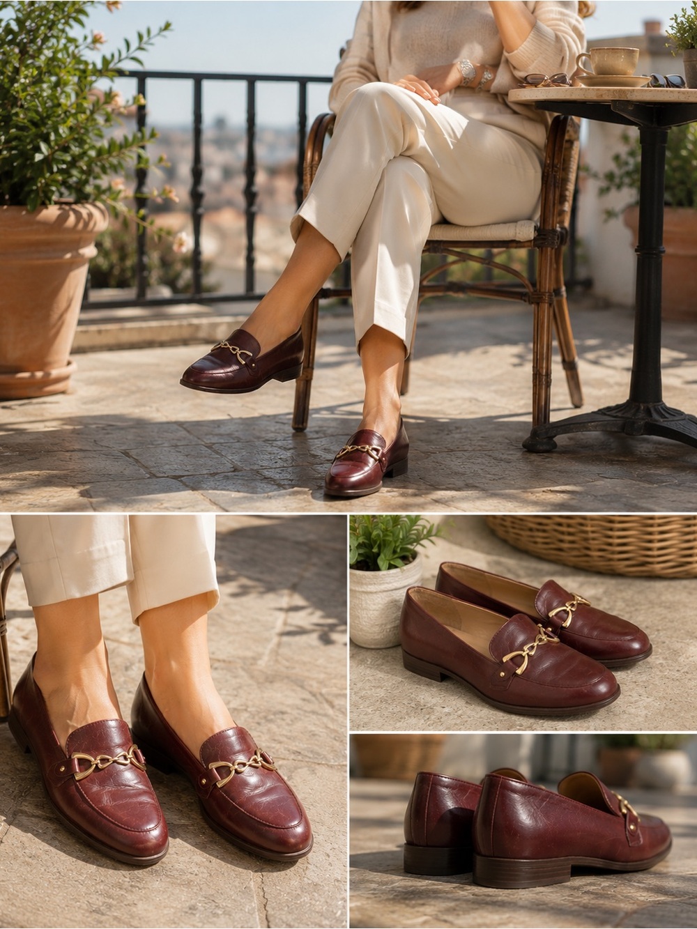 Naturalizer Burgundy Leather Loafers Gold Bit Detail Comfort Flats Size 8.5